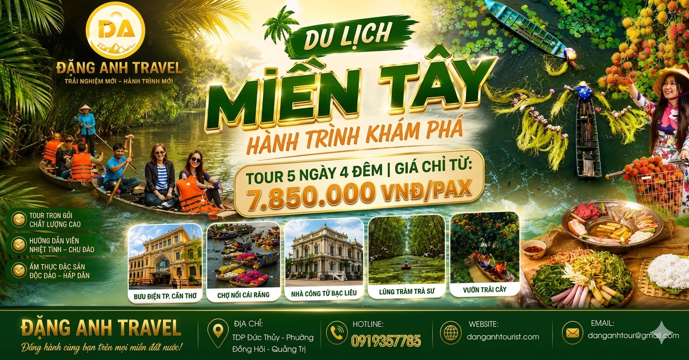 ĐỒNG HỚI – TP.HCM – BẠC LIÊU – CÀ MAU – CẦN THƠ – TP.HCM – DINH ĐỘC LẬP –ĐỒNG HỚI