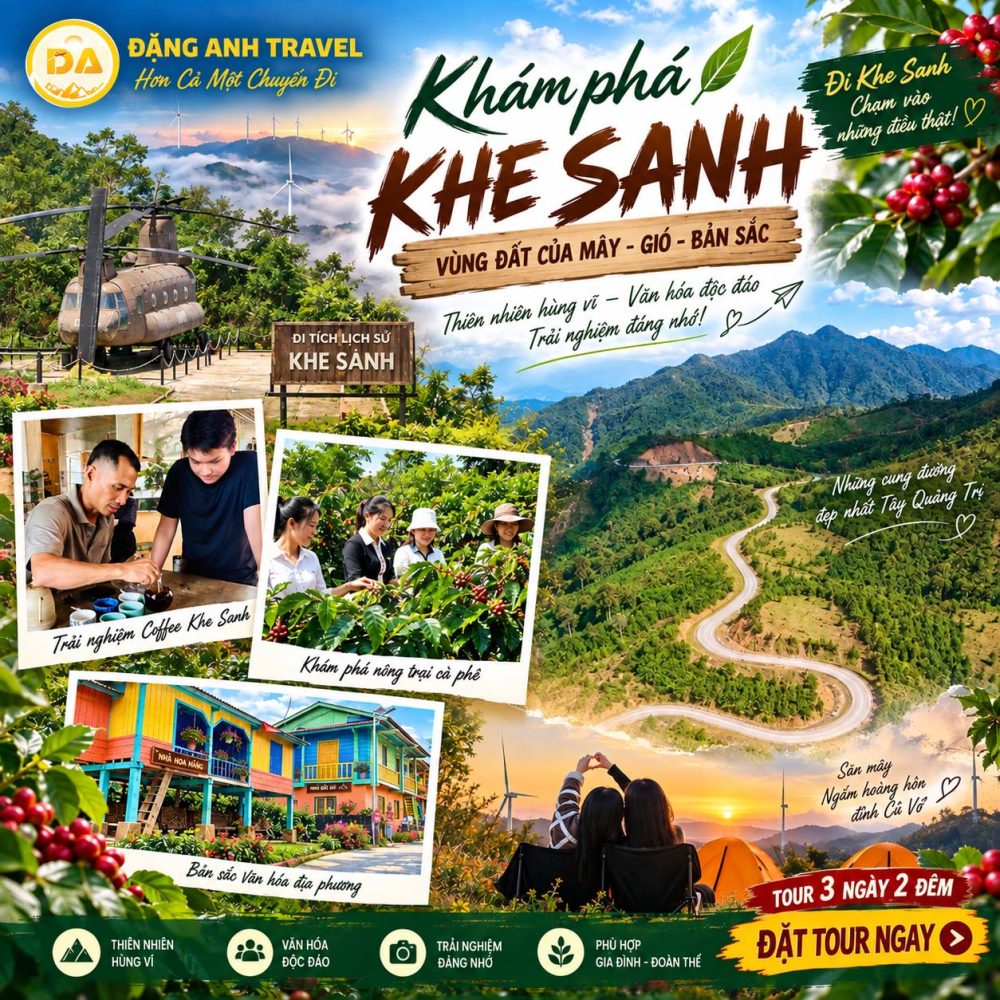 ĐỒNG HỚI – HOMI COFFEE – KHE SANH – NGẮM HOÀNG HÔN – COFFEE TOUR LÀNG TÀ RI – SĂN MÂY TRÊN ĐỈNH CU VƠ – SÂN BAY TÀ CƠN – NĂM MÙA BUNGALOW – PUN COFFEE – ĐÈO SA MÙ – ĐỒNG HỚI